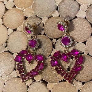 Pink heart shaped dangler earrings